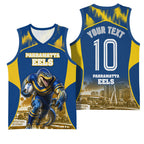 Personalised Parramatta Eels Mascot Rugby Basketball Jersey Parramatta Cityscape Athletic Graphic Print