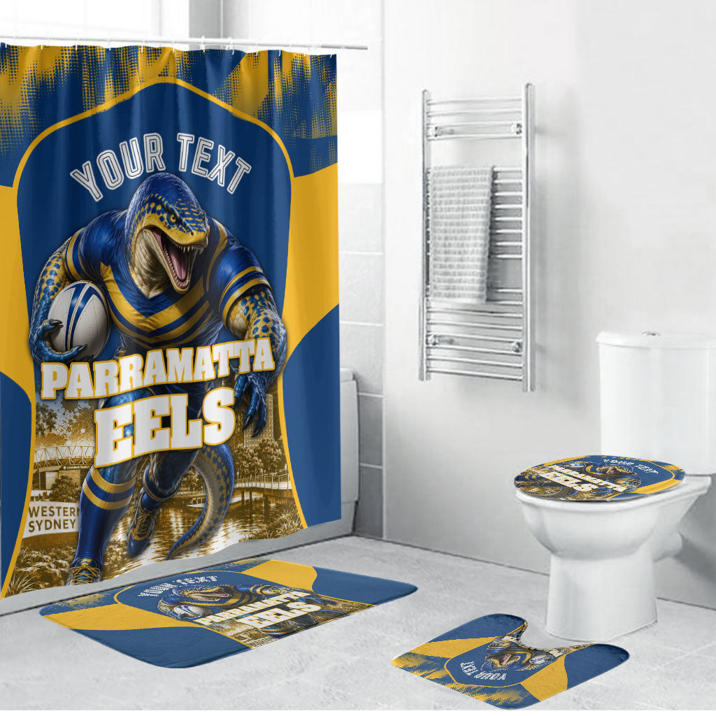Personalised Parramatta Eels Mascot Rugby Bathroom Set Parramatta Cityscape Athletic Graphic Print