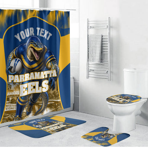 Personalised Parramatta Eels Mascot Rugby Bathroom Set Parramatta Cityscape Athletic Graphic Print