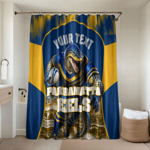 Personalised Parramatta Eels Mascot Rugby Bathroom Set Parramatta Cityscape Athletic Graphic Print
