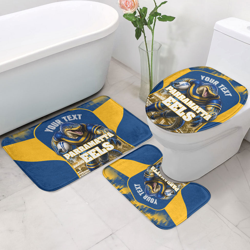 Personalised Parramatta Eels Mascot Rugby Bathroom Set Parramatta Cityscape Athletic Graphic Print
