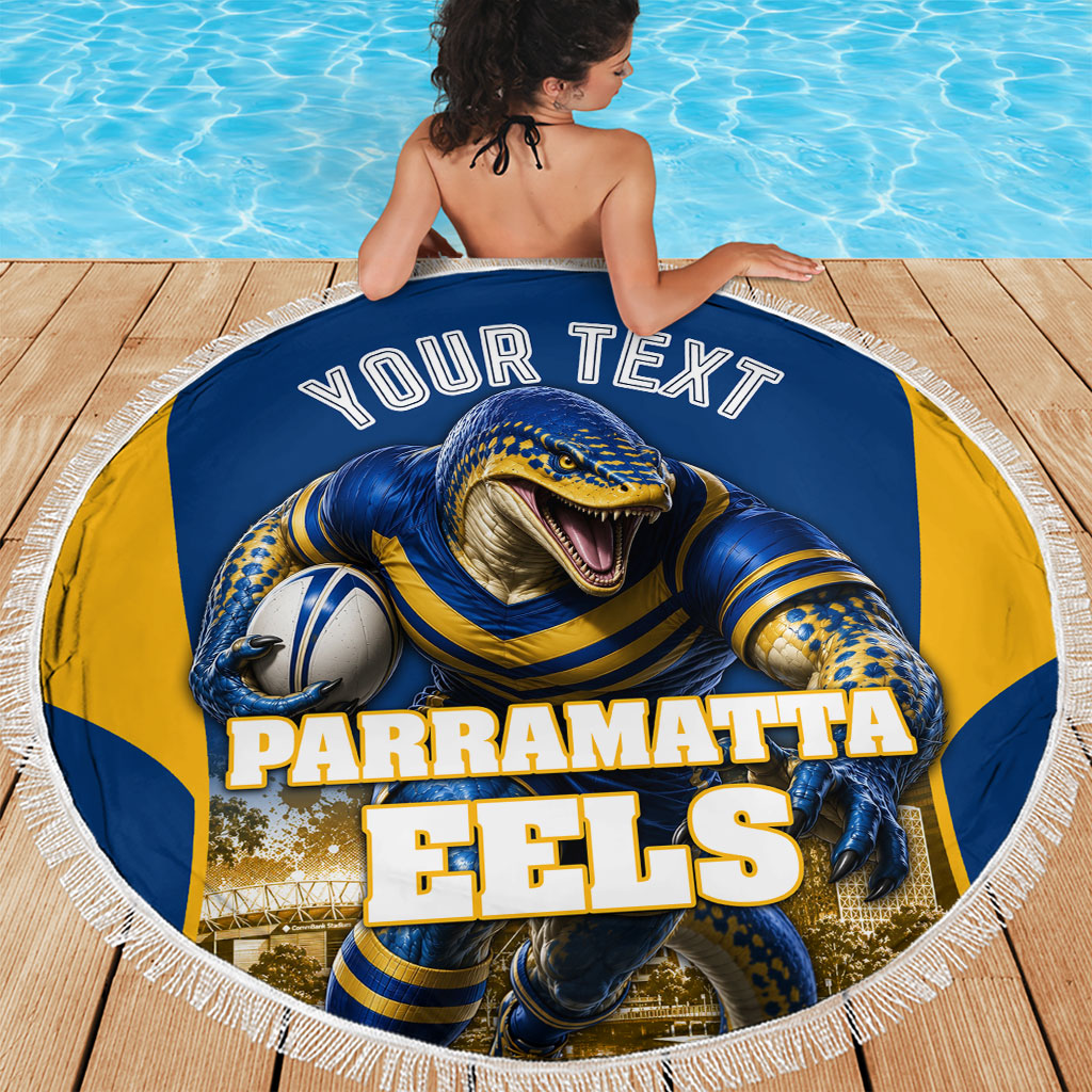 Personalised Parramatta Eels Mascot Rugby Beach Blanket Parramatta Cityscape Athletic Graphic Print