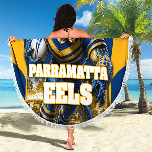 Personalised Parramatta Eels Mascot Rugby Beach Blanket Parramatta Cityscape Athletic Graphic Print