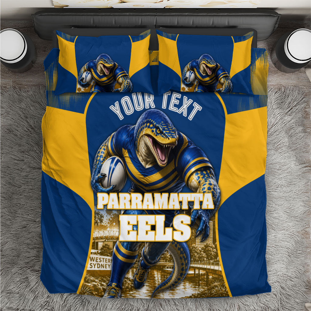 Personalised Parramatta Eels Mascot Rugby Bedding Set Parramatta Cityscape Athletic Graphic Print