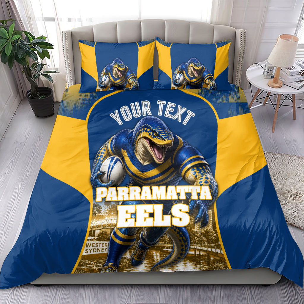 Personalised Parramatta Eels Mascot Rugby Bedding Set Parramatta Cityscape Athletic Graphic Print