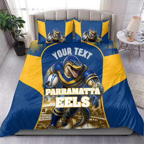 Personalised Parramatta Eels Mascot Rugby Bedding Set Parramatta Cityscape Athletic Graphic Print