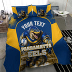 Personalised Parramatta Eels Mascot Rugby Bedding Set Parramatta Cityscape Athletic Graphic Print