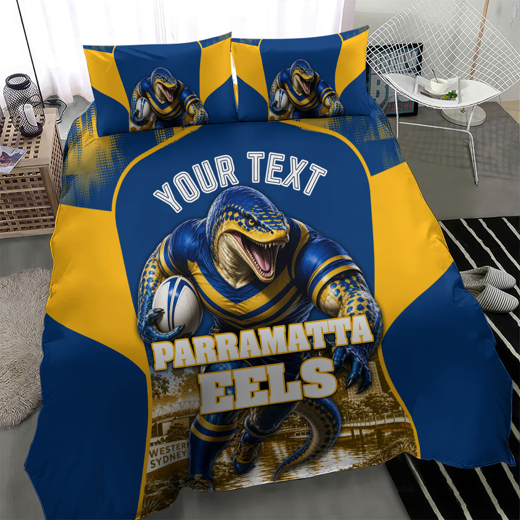 Personalised Parramatta Eels Mascot Rugby Bedding Set Parramatta Cityscape Athletic Graphic Print