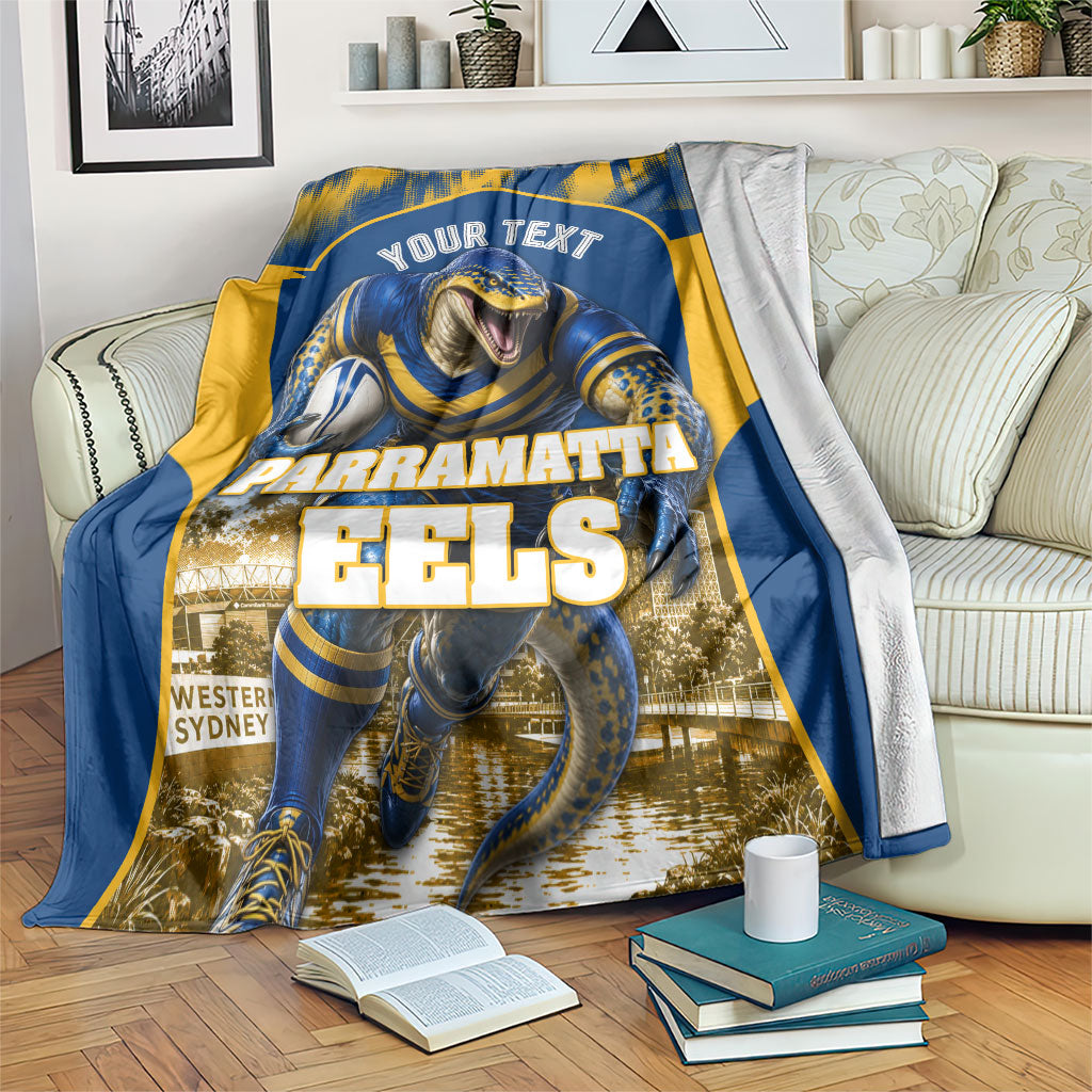 Personalised Parramatta Eels Mascot Rugby Blanket Parramatta Cityscape Athletic Graphic Print