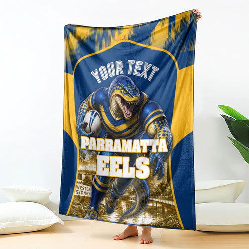 Personalised Parramatta Eels Mascot Rugby Blanket Parramatta Cityscape Athletic Graphic Print