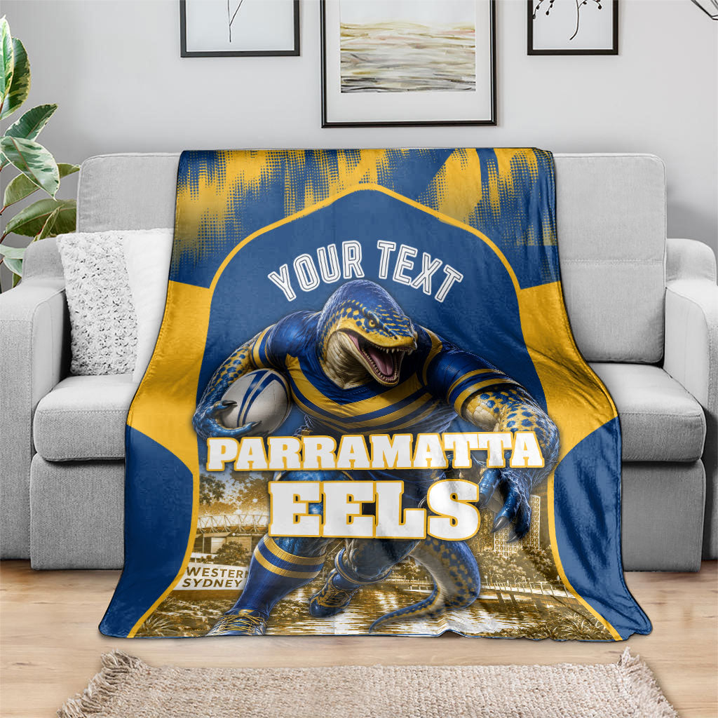 Personalised Parramatta Eels Mascot Rugby Blanket Parramatta Cityscape Athletic Graphic Print