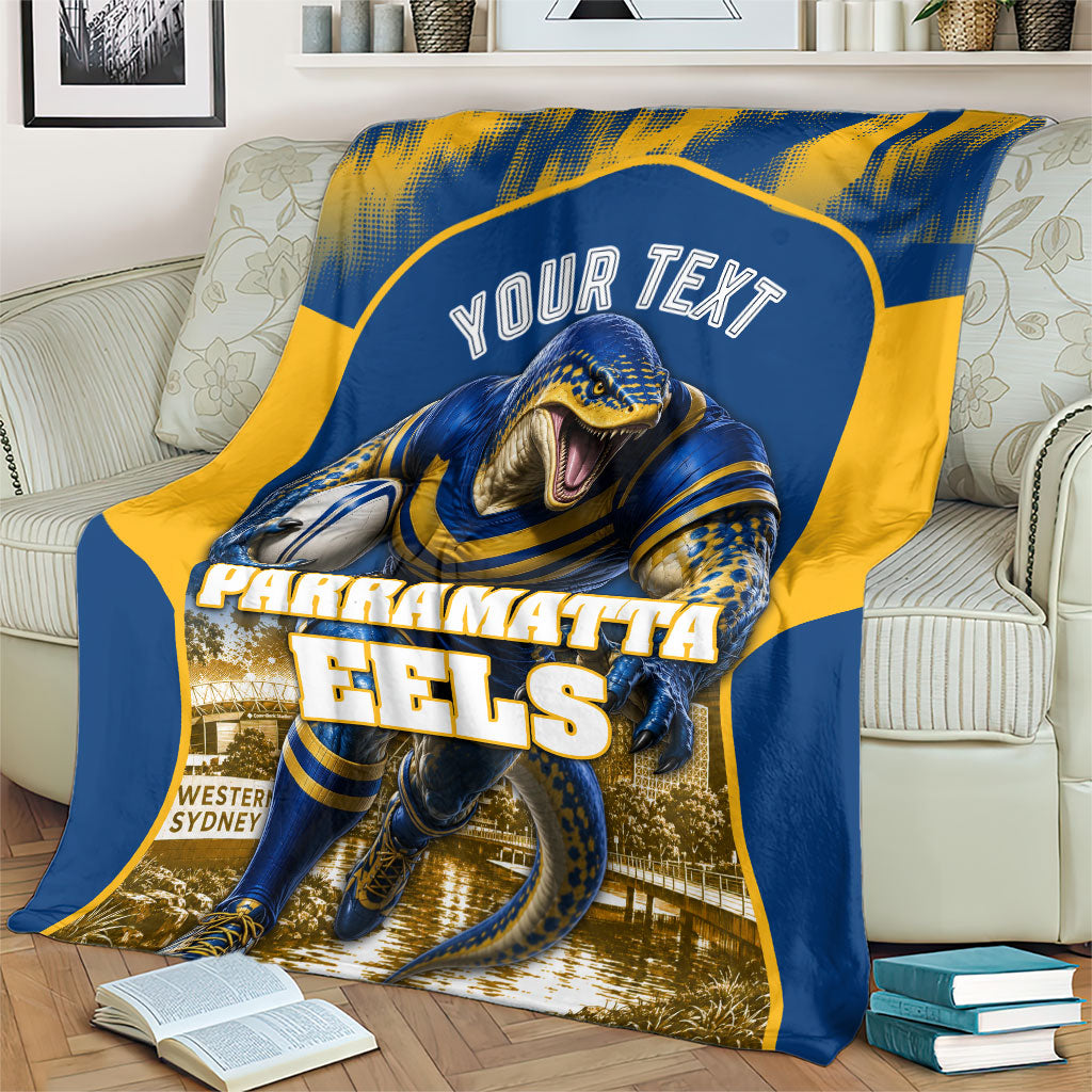 Personalised Parramatta Eels Mascot Rugby Blanket Parramatta Cityscape Athletic Graphic Print