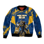 Personalised Parramatta Eels Mascot Rugby Bomber Jacket Parramatta Cityscape Athletic Graphic Print