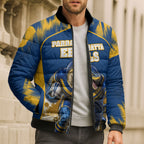 Personalised Parramatta Eels Mascot Rugby Bomber Puffer Jacket Parramatta Cityscape Athletic Graphic Print