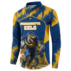 Personalised Parramatta Eels Mascot Rugby Button Sweatshirt Parramatta Cityscape Athletic Graphic Print