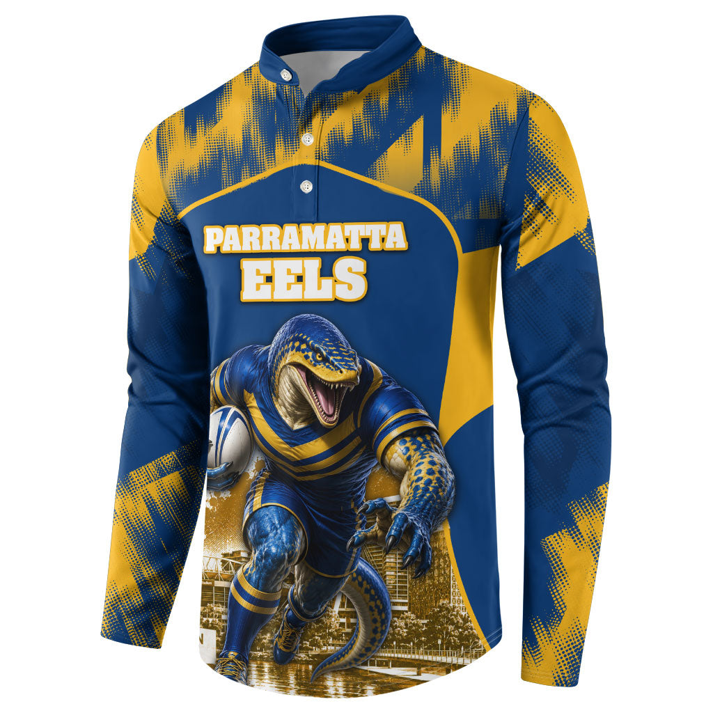 Personalised Parramatta Eels Mascot Rugby Button Sweatshirt Parramatta Cityscape Athletic Graphic Print