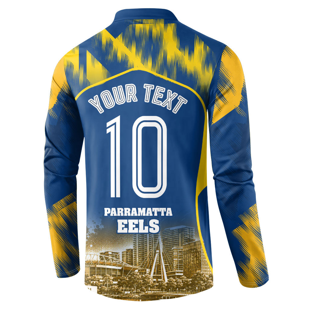 Personalised Parramatta Eels Mascot Rugby Button Sweatshirt Parramatta Cityscape Athletic Graphic Print