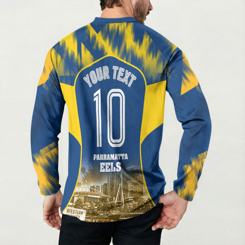 Personalised Parramatta Eels Mascot Rugby Button Sweatshirt Parramatta Cityscape Athletic Graphic Print
