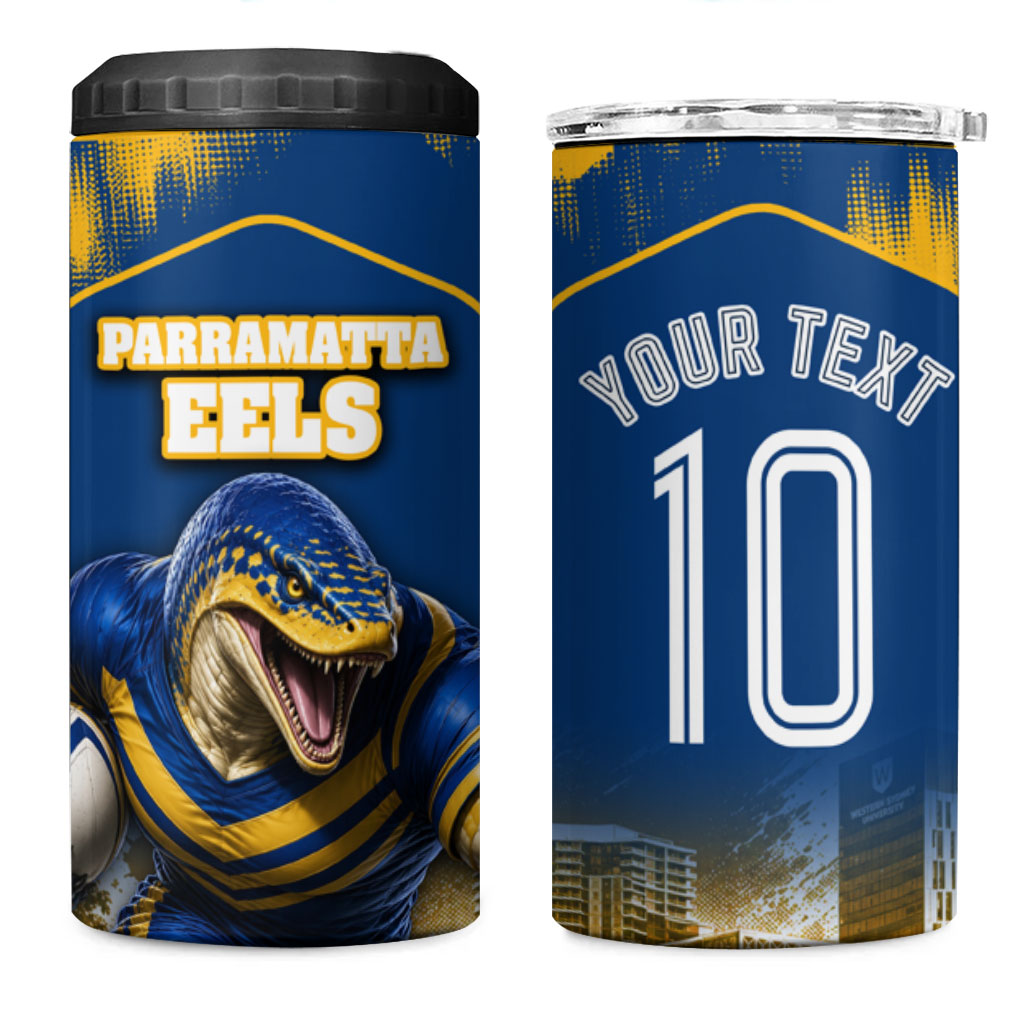 Personalised Parramatta Eels Mascot Rugby 4 in 1 Can Cooler Tumbler Parramatta Cityscape Athletic Graphic Print