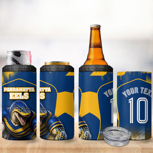 Personalised Parramatta Eels Mascot Rugby 4 in 1 Can Cooler Tumbler Parramatta Cityscape Athletic Graphic Print