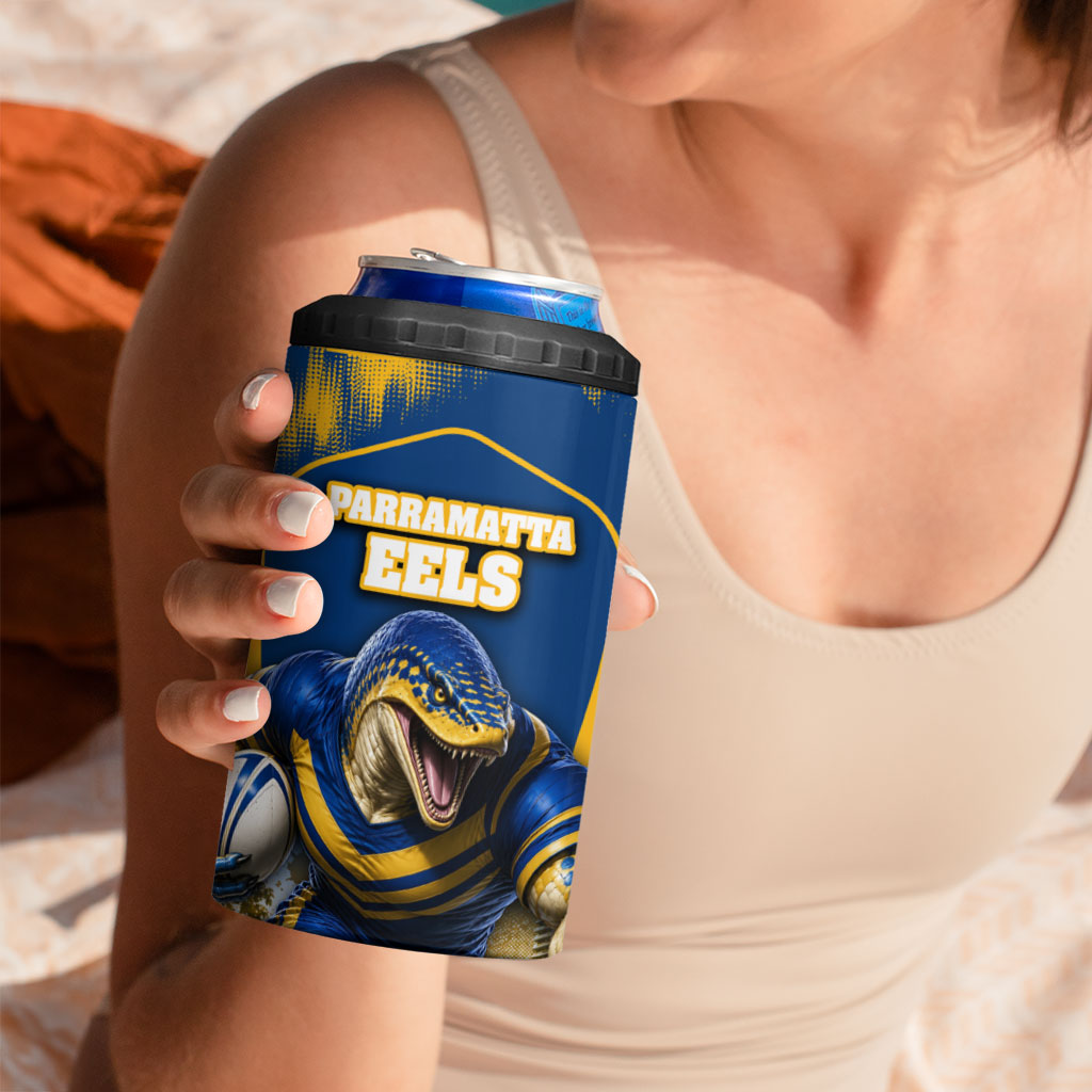 Personalised Parramatta Eels Mascot Rugby 4 in 1 Can Cooler Tumbler Parramatta Cityscape Athletic Graphic Print