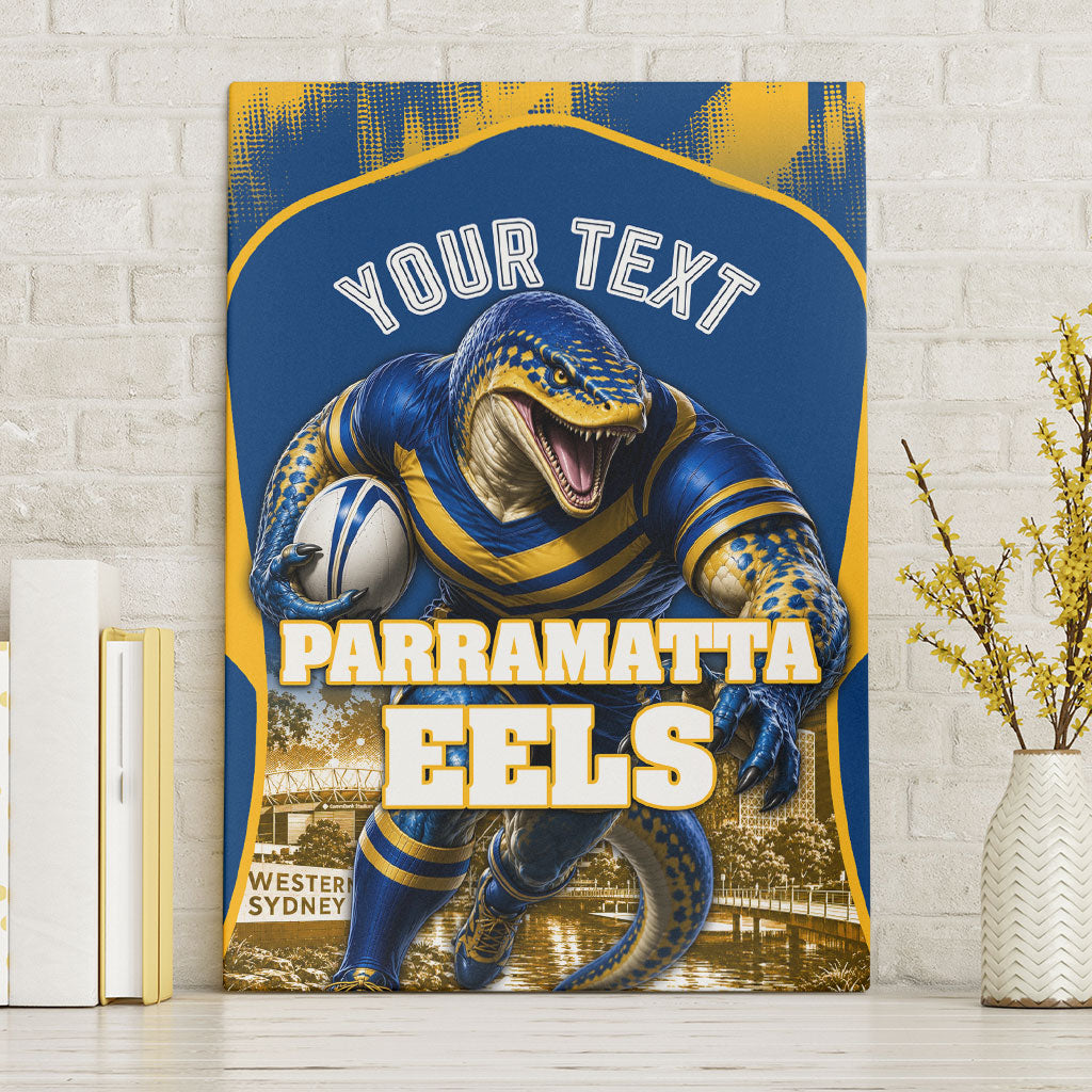 Personalised Parramatta Eels Mascot Rugby Canvas Wall Art Parramatta Cityscape Athletic Graphic Print