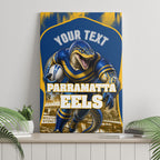 Personalised Parramatta Eels Mascot Rugby Canvas Wall Art Parramatta Cityscape Athletic Graphic Print