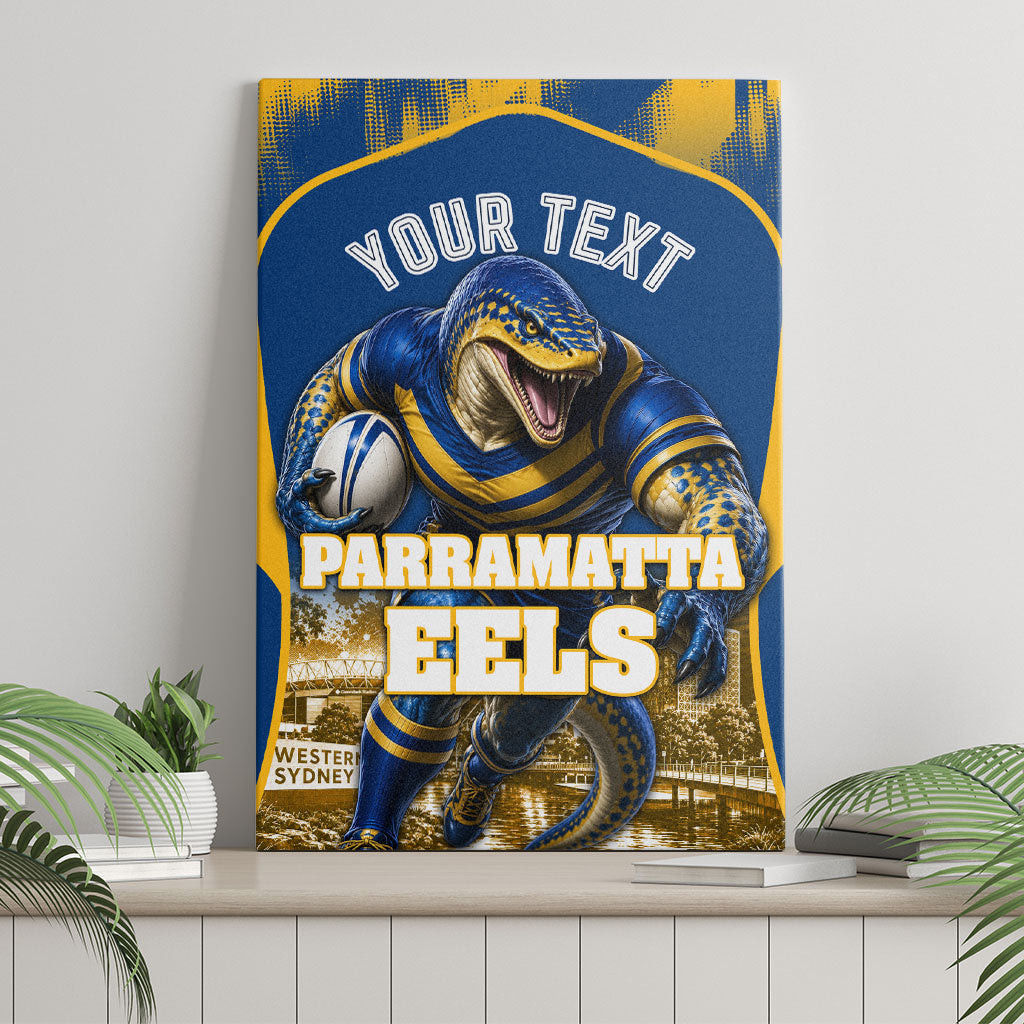 Personalised Parramatta Eels Mascot Rugby Canvas Wall Art Parramatta Cityscape Athletic Graphic Print