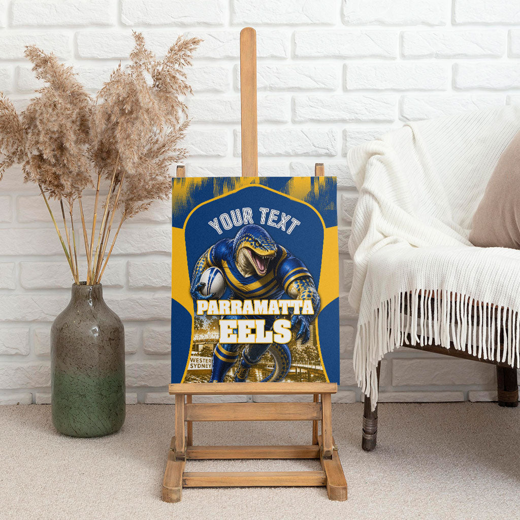Personalised Parramatta Eels Mascot Rugby Canvas Wall Art Parramatta Cityscape Athletic Graphic Print