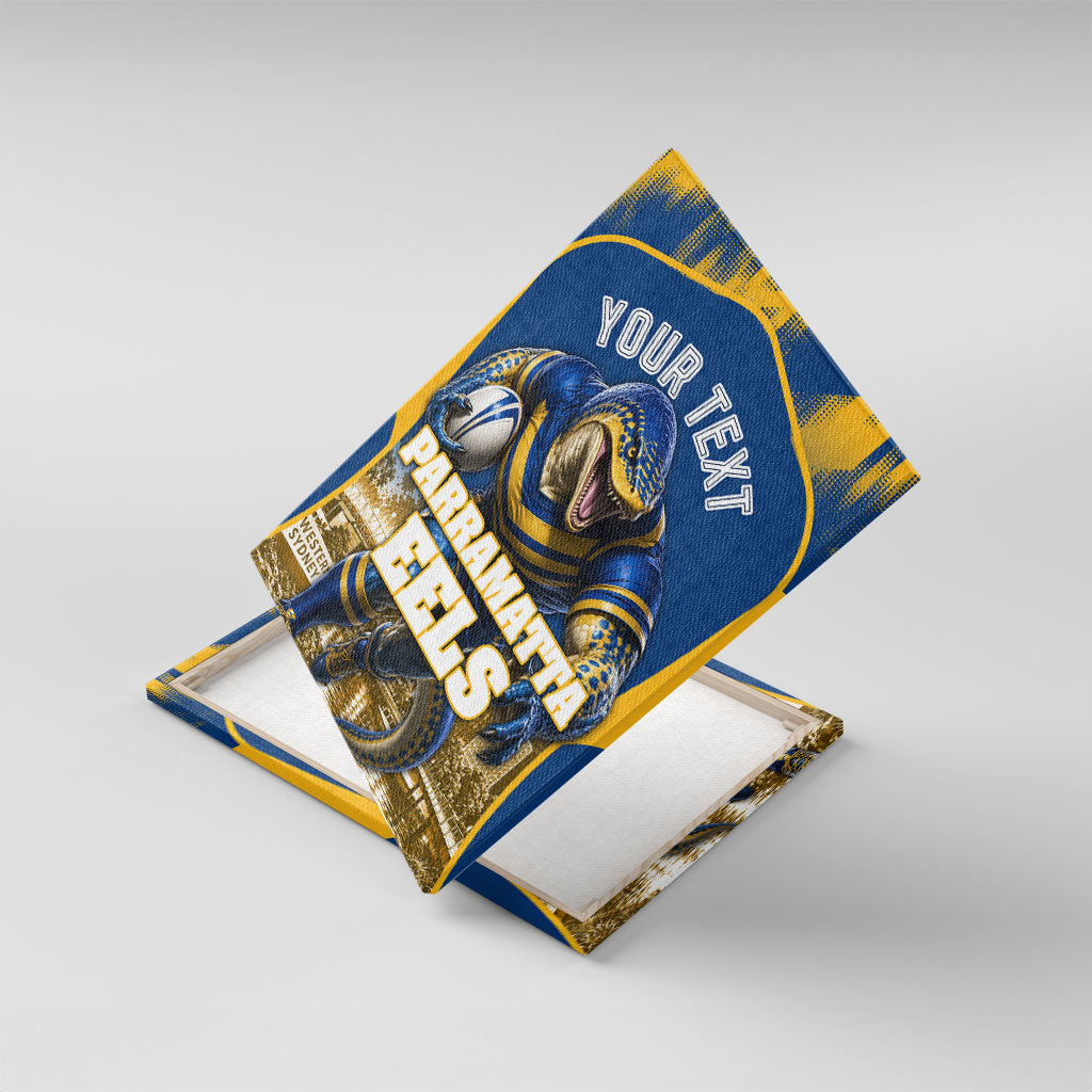 Personalised Parramatta Eels Mascot Rugby Canvas Wall Art Parramatta Cityscape Athletic Graphic Print