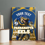 Personalised Parramatta Eels Mascot Rugby Canvas Wall Art Parramatta Cityscape Athletic Graphic Print