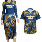Personalised Parramatta Eels Mascot Rugby Couples Matching Long Sleeve Bodycon Dress and Hawaiian Shirt Parramatta Cityscape Athletic Graphic Print