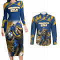 Personalised Parramatta Eels Mascot Rugby Couples Matching Long Sleeve Bodycon Dress and Long Sleeve Button Shirt Parramatta Cityscape Athletic Graphic Print
