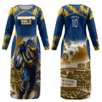 Personalised Parramatta Eels Mascot Rugby Couples Matching Long Sleeve Bodycon Dress and Long Sleeve Button Shirt Parramatta Cityscape Athletic Graphic Print