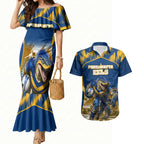 Personalised Parramatta Eels Mascot Rugby Couples Matching Mermaid Dress and Hawaiian Shirt Parramatta Cityscape Athletic Graphic Print