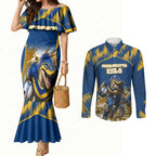Personalised Parramatta Eels Mascot Rugby Couples Matching Mermaid Dress and Long Sleeve Button Shirt Parramatta Cityscape Athletic Graphic Print
