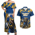 Personalised Parramatta Eels Mascot Rugby Couples Matching Off Shoulder Maxi Dress and Hawaiian Shirt Parramatta Cityscape Athletic Graphic Print