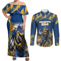 Personalised Parramatta Eels Mascot Rugby Couples Matching Off Shoulder Maxi Dress and Long Sleeve Button Shirt Parramatta Cityscape Athletic Graphic Print