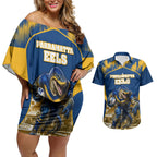 Personalised Parramatta Eels Mascot Rugby Couples Matching Off Shoulder Short Dress and Hawaiian Shirt Parramatta Cityscape Athletic Graphic Print