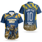 Personalised Parramatta Eels Mascot Rugby Couples Matching Off Shoulder Short Dress and Hawaiian Shirt Parramatta Cityscape Athletic Graphic Print