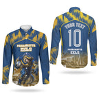 Personalised Parramatta Eels Mascot Rugby Couples Matching Off Shoulder Short Dress and Long Sleeve Button Shirt Parramatta Cityscape Athletic Graphic Print