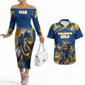 Personalised Parramatta Eels Mascot Rugby Couples Matching Off The Shoulder Long Sleeve Dress and Hawaiian Shirt Parramatta Cityscape Athletic Graphic Print