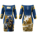 Personalised Parramatta Eels Mascot Rugby Couples Matching Off The Shoulder Long Sleeve Dress and Long Sleeve Button Shirt Parramatta Cityscape Athletic Graphic Print