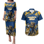 Personalised Parramatta Eels Mascot Rugby Couples Matching Puletasi and Hawaiian Shirt Parramatta Cityscape Athletic Graphic Print