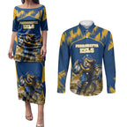 Personalised Parramatta Eels Mascot Rugby Couples Matching Puletasi and Long Sleeve Button Shirt Parramatta Cityscape Athletic Graphic Print
