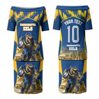 Personalised Parramatta Eels Mascot Rugby Couples Matching Puletasi and Long Sleeve Button Shirt Parramatta Cityscape Athletic Graphic Print