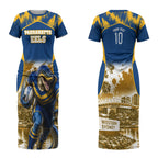 Personalised Parramatta Eels Mascot Rugby Couples Matching Short Sleeve Bodycon Dress and Long Sleeve Button Shirt Parramatta Cityscape Athletic Graphic Print