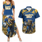 Personalised Parramatta Eels Mascot Rugby Couples Matching Summer Maxi Dress and Hawaiian Shirt Parramatta Cityscape Athletic Graphic Print