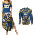 Personalised Parramatta Eels Mascot Rugby Couples Matching Summer Maxi Dress and Long Sleeve Button Shirt Parramatta Cityscape Athletic Graphic Print