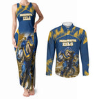 Personalised Parramatta Eels Mascot Rugby Couples Matching Tank Maxi Dress and Long Sleeve Button Shirt Parramatta Cityscape Athletic Graphic Print